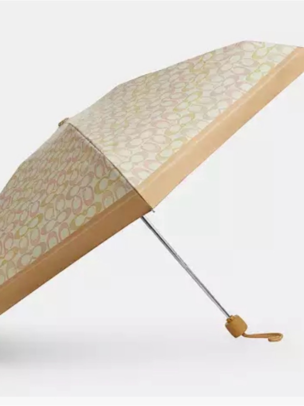 Coach Compact Umbrella — Beige & Blush Signature Print NWT